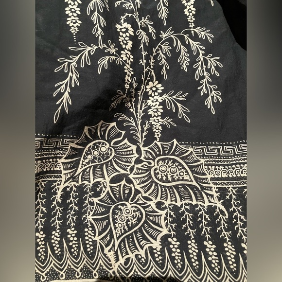 Max Studio Black & Gold Floral Puff Sleeve Cotton Silk Blend Babydoll Dress XS - Picture 4 of 5